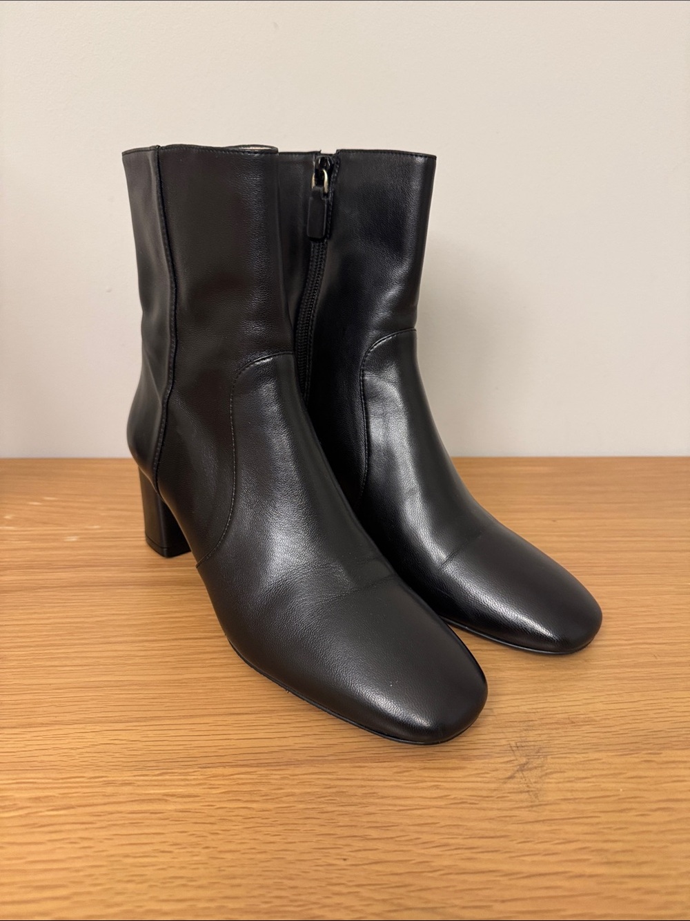 Stuart Weitzman Miranda Zip Bootie Black Leather Mid-Heel